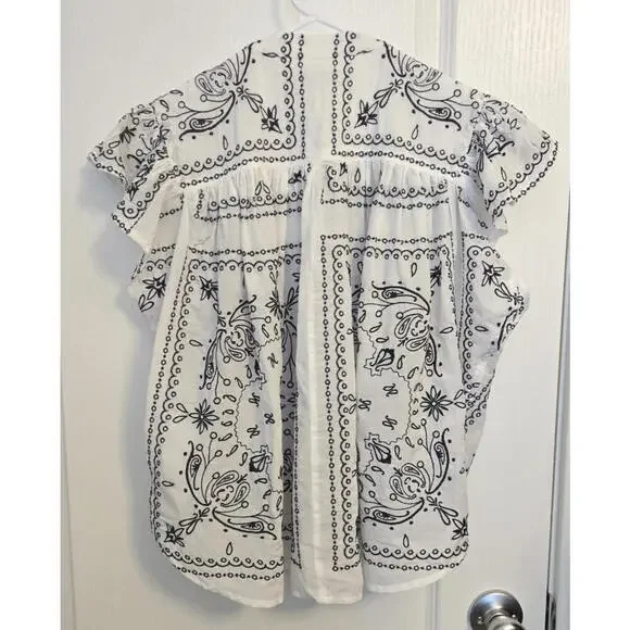 MADEWELL Embroidered Poplin Shirred Button-Up Shirt Size XS NWT MSRP $148 - Picture 6 of 9